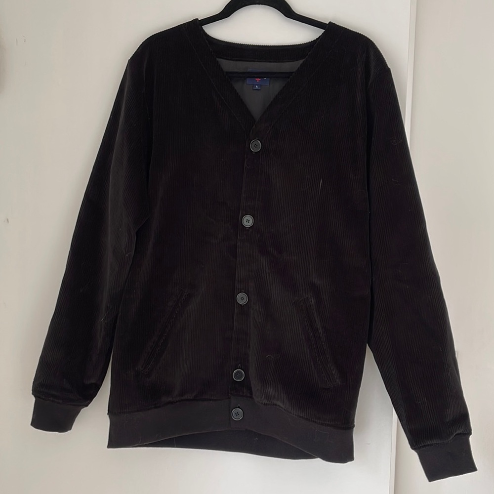 Noah NWOT black corduroy cardigan with ribbed hem size L